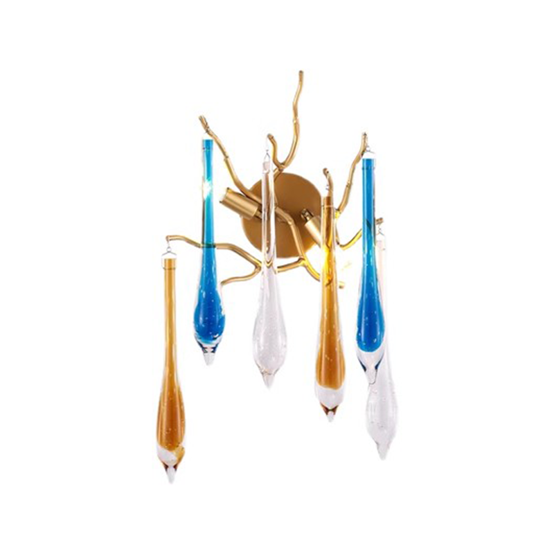 Home Indoor Decor Colorful Water Drop Pendant Home Luxury Branch Sconce Lighting Clear Crystal LED Wall Lamp